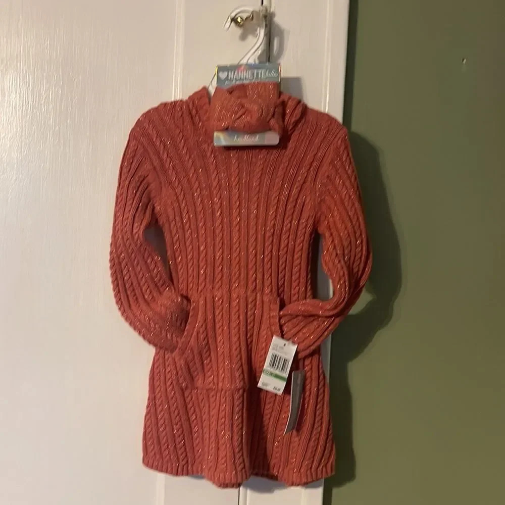 Pink Sweater dress by Nannette size 3T Kangaroo Pocket Matching Headband #4